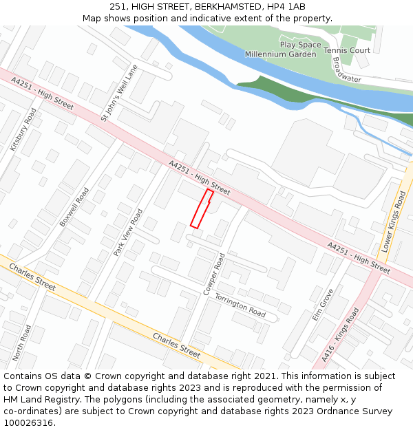 251, HIGH STREET, BERKHAMSTED, HP4 1AB: Location map and indicative extent of plot
