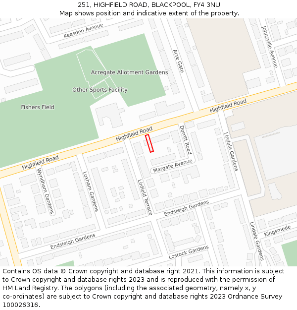 251, HIGHFIELD ROAD, BLACKPOOL, FY4 3NU: Location map and indicative extent of plot