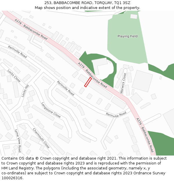 253, BABBACOMBE ROAD, TORQUAY, TQ1 3SZ: Location map and indicative extent of plot