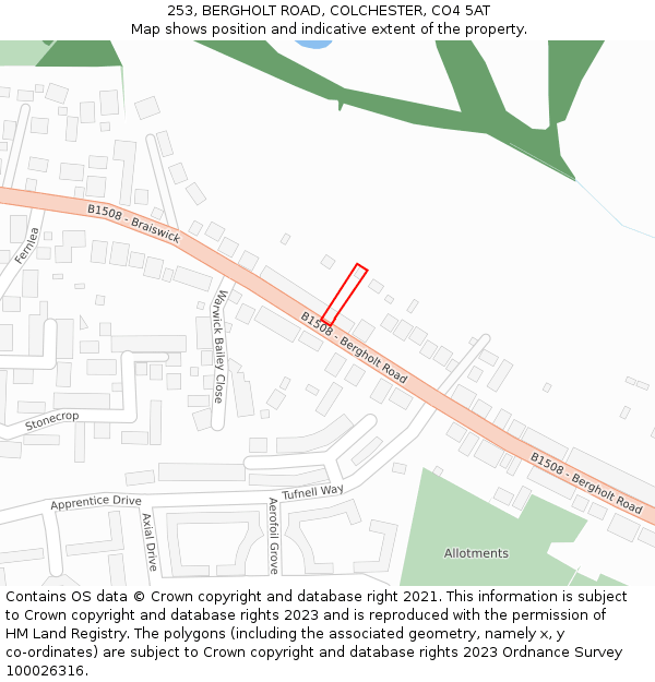 253, BERGHOLT ROAD, COLCHESTER, CO4 5AT: Location map and indicative extent of plot