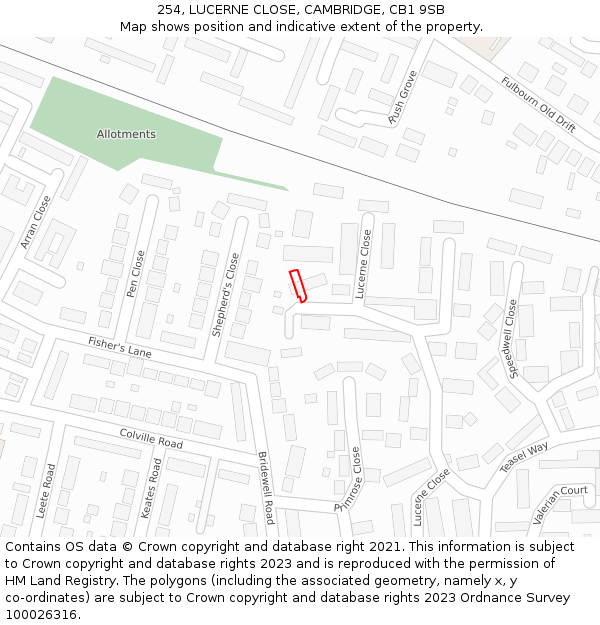 254, LUCERNE CLOSE, CAMBRIDGE, CB1 9SB: Location map and indicative extent of plot