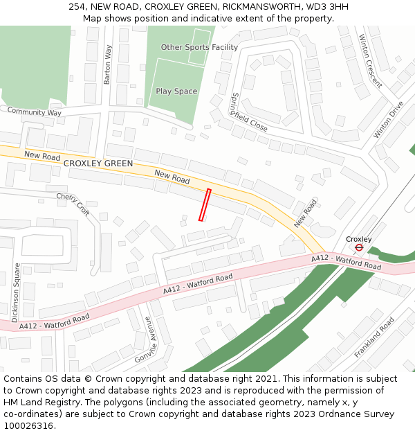 254, NEW ROAD, CROXLEY GREEN, RICKMANSWORTH, WD3 3HH: Location map and indicative extent of plot
