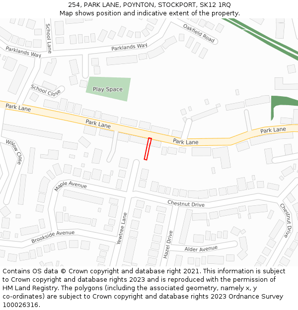 254, PARK LANE, POYNTON, STOCKPORT, SK12 1RQ: Location map and indicative extent of plot