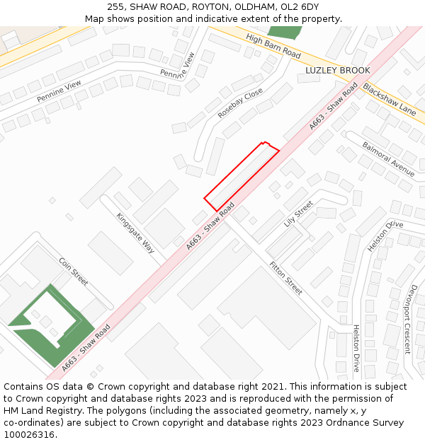 255, SHAW ROAD, ROYTON, OLDHAM, OL2 6DY: Location map and indicative extent of plot