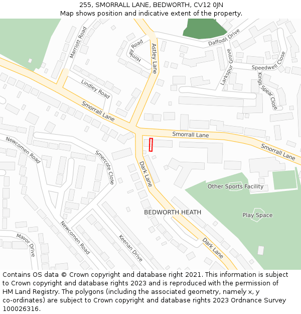 255, SMORRALL LANE, BEDWORTH, CV12 0JN: Location map and indicative extent of plot