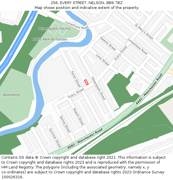 256, EVERY STREET, NELSON, BB9 7BZ: Location map and indicative extent of plot