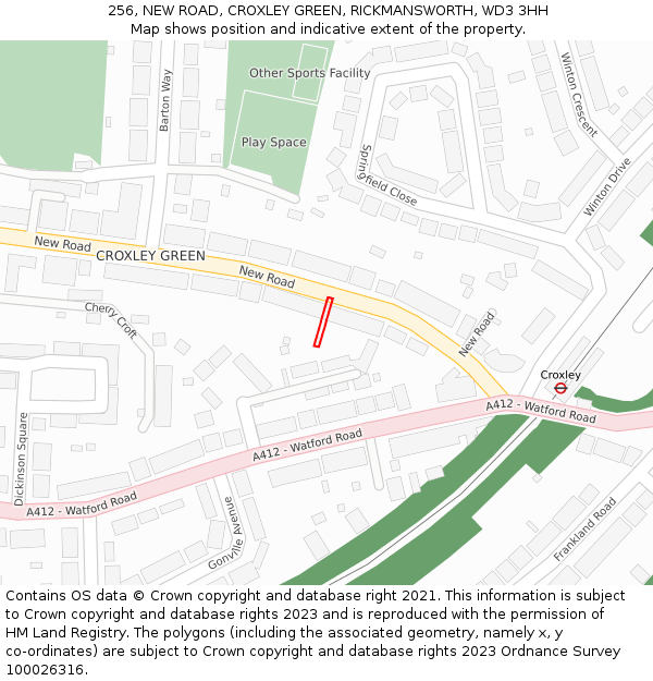 256, NEW ROAD, CROXLEY GREEN, RICKMANSWORTH, WD3 3HH: Location map and indicative extent of plot
