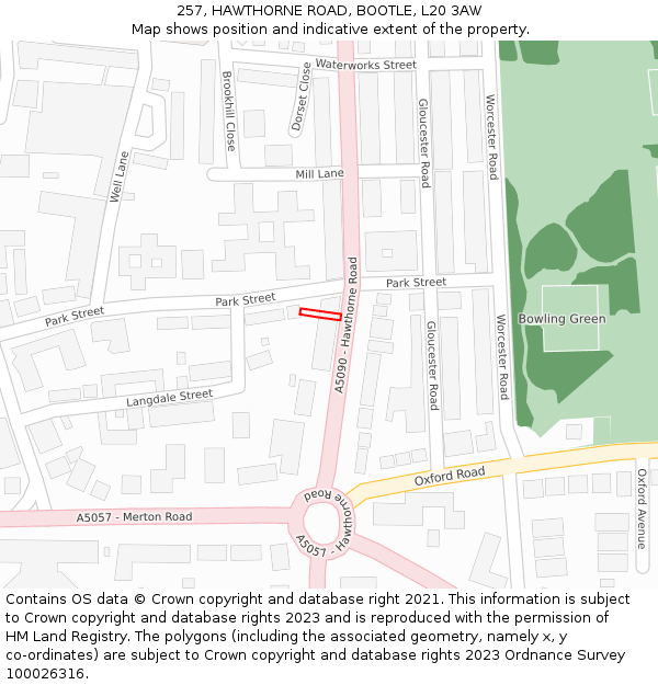 257, HAWTHORNE ROAD, BOOTLE, L20 3AW: Location map and indicative extent of plot
