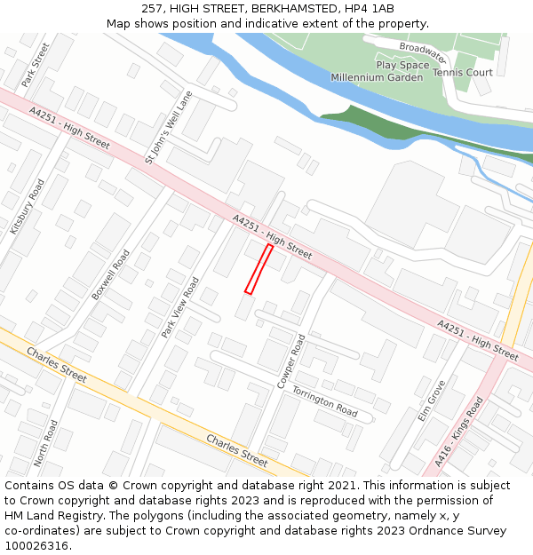 257, HIGH STREET, BERKHAMSTED, HP4 1AB: Location map and indicative extent of plot