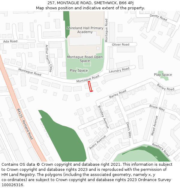 257, MONTAGUE ROAD, SMETHWICK, B66 4PJ: Location map and indicative extent of plot