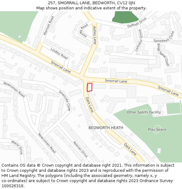 257, SMORRALL LANE, BEDWORTH, CV12 0JN: Location map and indicative extent of plot
