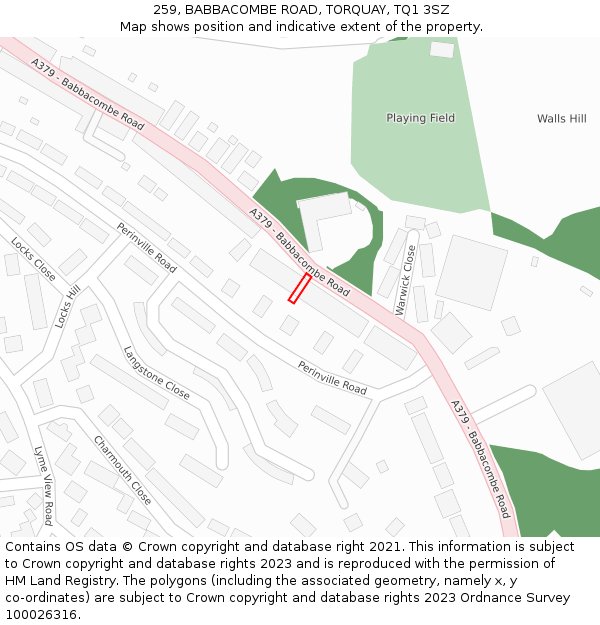 259, BABBACOMBE ROAD, TORQUAY, TQ1 3SZ: Location map and indicative extent of plot