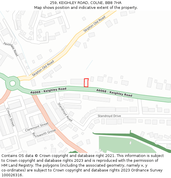 259, KEIGHLEY ROAD, COLNE, BB8 7HA: Location map and indicative extent of plot