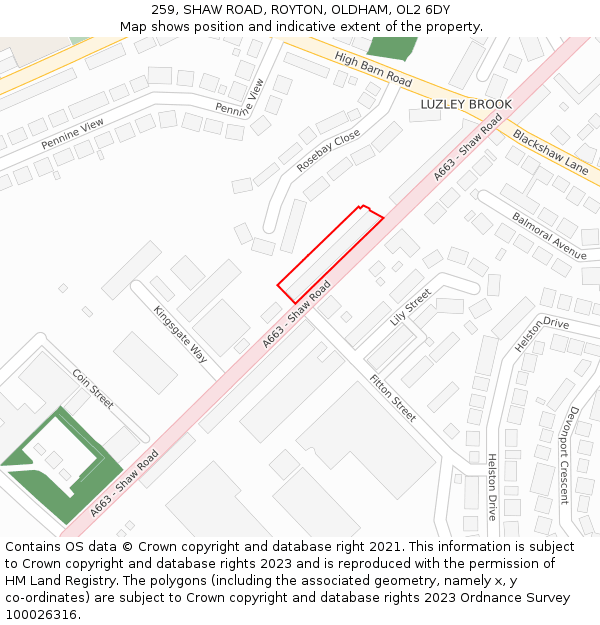 259, SHAW ROAD, ROYTON, OLDHAM, OL2 6DY: Location map and indicative extent of plot