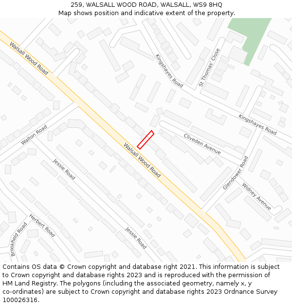 259, WALSALL WOOD ROAD, WALSALL, WS9 8HQ: Location map and indicative extent of plot