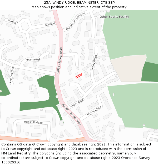 25A, WINDY RIDGE, BEAMINSTER, DT8 3SP: Location map and indicative extent of plot