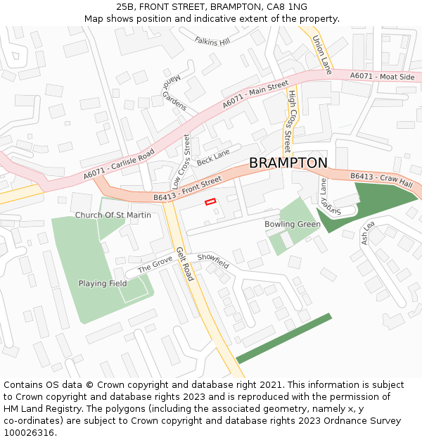 25B, FRONT STREET, BRAMPTON, CA8 1NG: Location map and indicative extent of plot