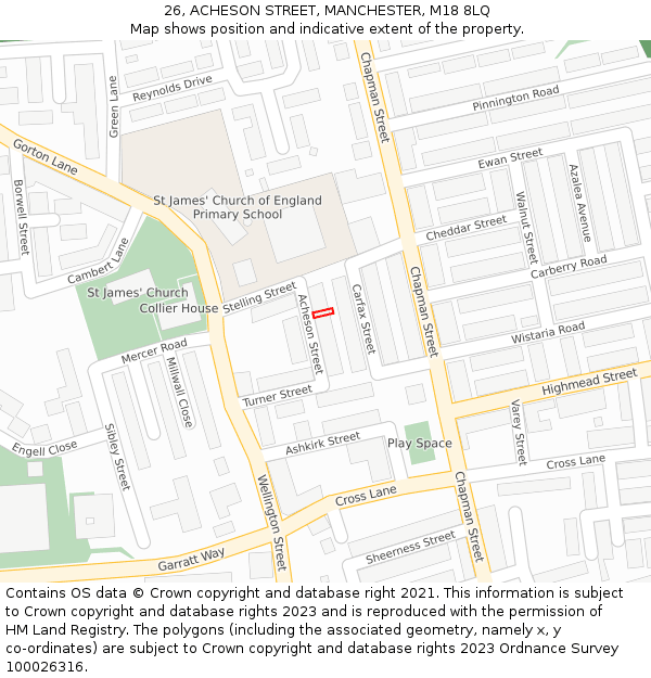 26, ACHESON STREET, MANCHESTER, M18 8LQ: Location map and indicative extent of plot