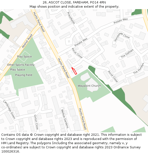 26, ASCOT CLOSE, FAREHAM, PO14 4RN: Location map and indicative extent of plot
