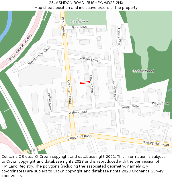 26, ASHDON ROAD, BUSHEY, WD23 2HX: Location map and indicative extent of plot