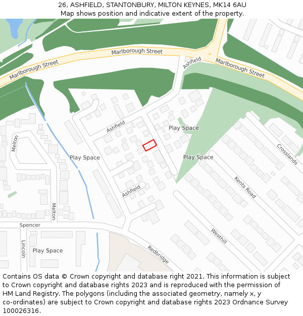 26, ASHFIELD, STANTONBURY, MILTON KEYNES, MK14 6AU: Location map and indicative extent of plot