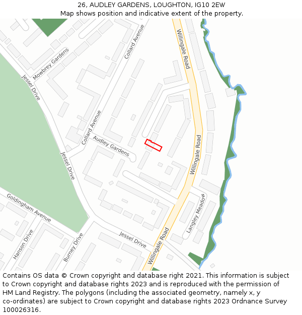 26, AUDLEY GARDENS, LOUGHTON, IG10 2EW: Location map and indicative extent of plot