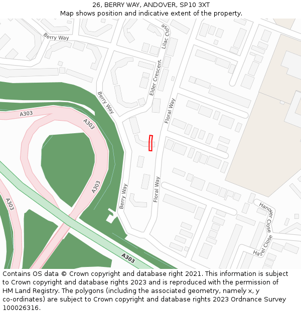 26, BERRY WAY, ANDOVER, SP10 3XT: Location map and indicative extent of plot