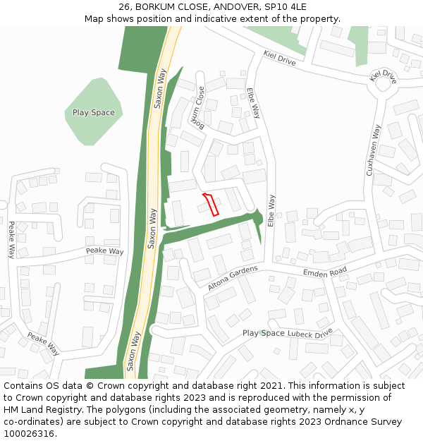 26, BORKUM CLOSE, ANDOVER, SP10 4LE: Location map and indicative extent of plot