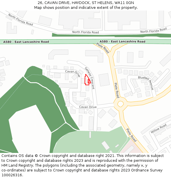 26, CAVAN DRIVE, HAYDOCK, ST HELENS, WA11 0GN: Location map and indicative extent of plot