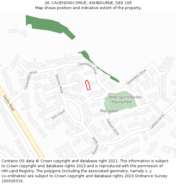 26, CAVENDISH DRIVE, ASHBOURNE, DE6 1SR: Location map and indicative extent of plot