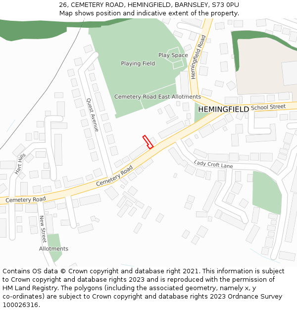 26, CEMETERY ROAD, HEMINGFIELD, BARNSLEY, S73 0PU: Location map and indicative extent of plot