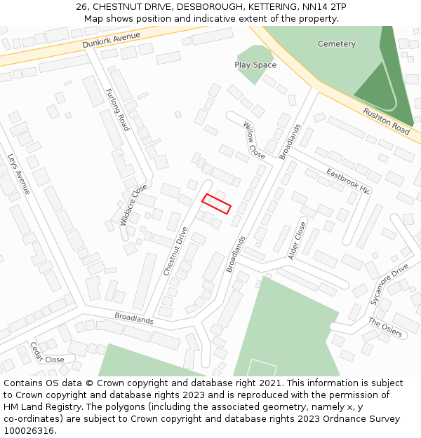 26, CHESTNUT DRIVE, DESBOROUGH, KETTERING, NN14 2TP: Location map and indicative extent of plot