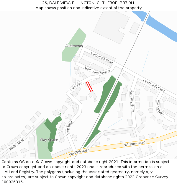 26, DALE VIEW, BILLINGTON, CLITHEROE, BB7 9LL: Location map and indicative extent of plot