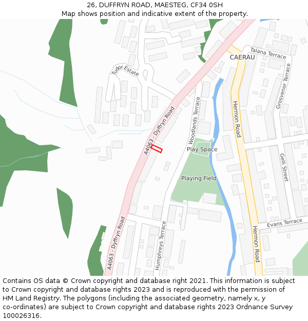 26, DUFFRYN ROAD, MAESTEG, CF34 0SH: Location map and indicative extent of plot