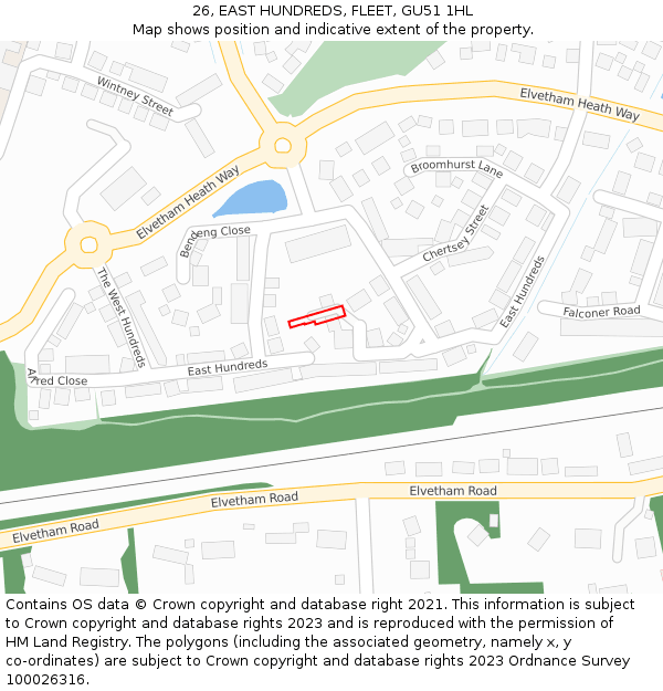 26, EAST HUNDREDS, FLEET, GU51 1HL: Location map and indicative extent of plot