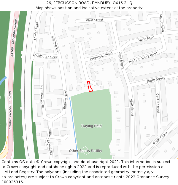 26, FERGUSSON ROAD, BANBURY, OX16 3HQ: Location map and indicative extent of plot