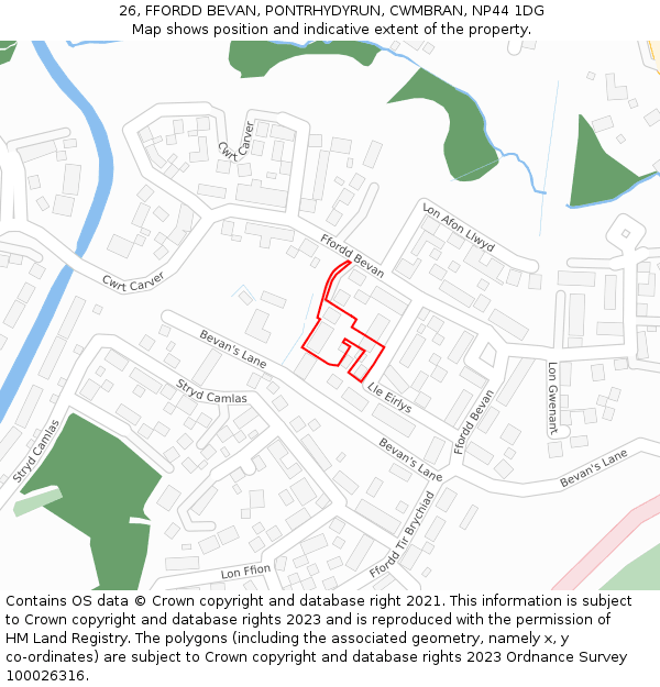 26, FFORDD BEVAN, PONTRHYDYRUN, CWMBRAN, NP44 1DG: Location map and indicative extent of plot