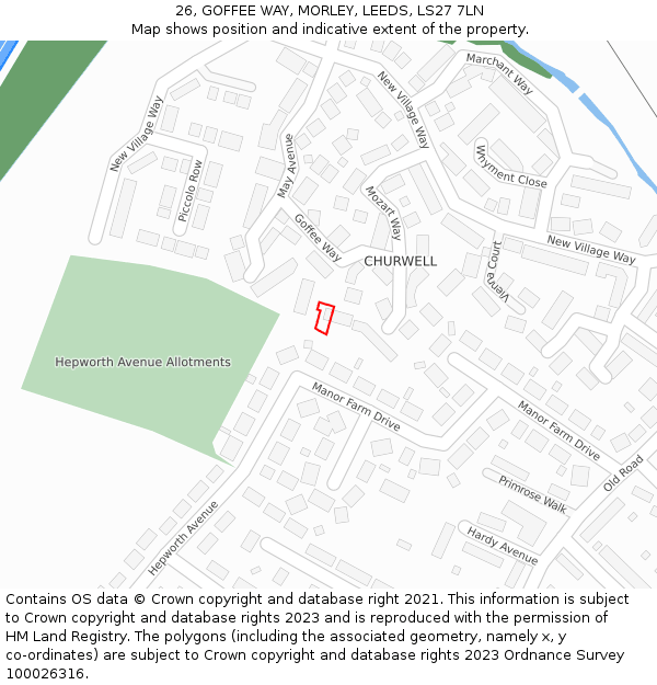 26, GOFFEE WAY, MORLEY, LEEDS, LS27 7LN: Location map and indicative extent of plot