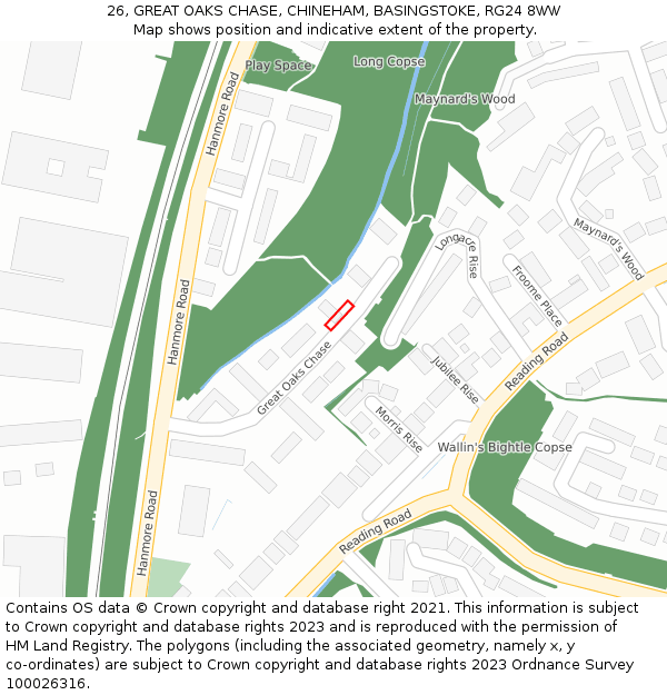 26, GREAT OAKS CHASE, CHINEHAM, BASINGSTOKE, RG24 8WW: Location map and indicative extent of plot