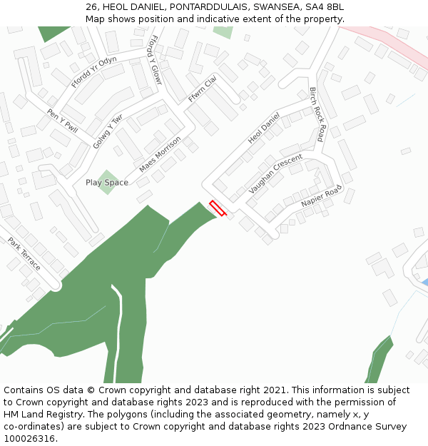 26, HEOL DANIEL, PONTARDDULAIS, SWANSEA, SA4 8BL: Location map and indicative extent of plot