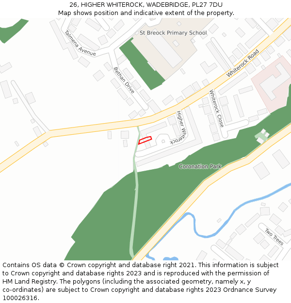 26, HIGHER WHITEROCK, WADEBRIDGE, PL27 7DU: Location map and indicative extent of plot