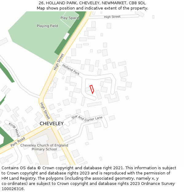 26, HOLLAND PARK, CHEVELEY, NEWMARKET, CB8 9DL: Location map and indicative extent of plot