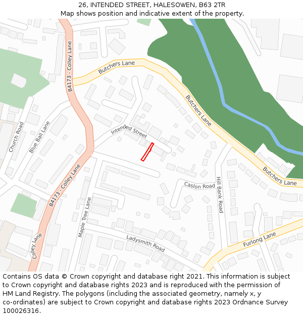 26, INTENDED STREET, HALESOWEN, B63 2TR: Location map and indicative extent of plot
