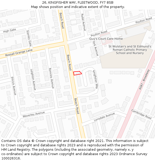 26, KINGFISHER WAY, FLEETWOOD, FY7 8SB: Location map and indicative extent of plot