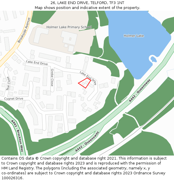 26, LAKE END DRIVE, TELFORD, TF3 1NT: Location map and indicative extent of plot