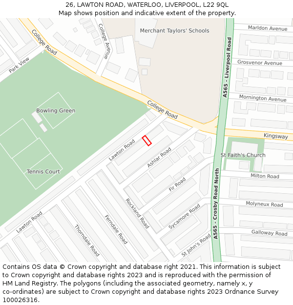 26, LAWTON ROAD, WATERLOO, LIVERPOOL, L22 9QL: Location map and indicative extent of plot