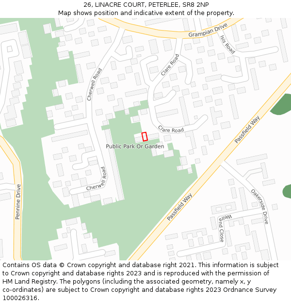 26, LINACRE COURT, PETERLEE, SR8 2NP: Location map and indicative extent of plot