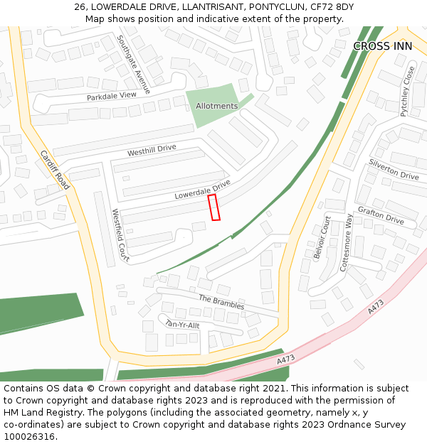 26, LOWERDALE DRIVE, LLANTRISANT, PONTYCLUN, CF72 8DY: Location map and indicative extent of plot