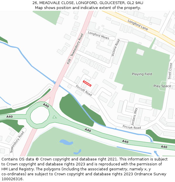 26, MEADVALE CLOSE, LONGFORD, GLOUCESTER, GL2 9AU: Location map and indicative extent of plot