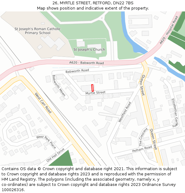 26, MYRTLE STREET, RETFORD, DN22 7BS: Location map and indicative extent of plot